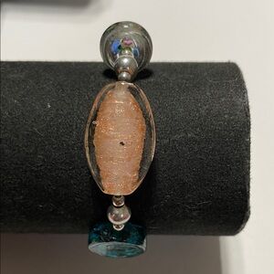 Peach, Blue and Green Glass Bead Bracelet